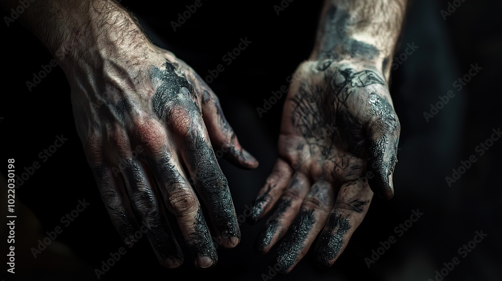 Close-Up of Dirty Hands: A Symbol of Hard Work Close-Up of Dirty Hands: A Symbol of Hard Work