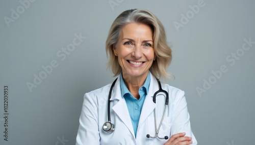 portrait of a smiling old caucasian female doctor