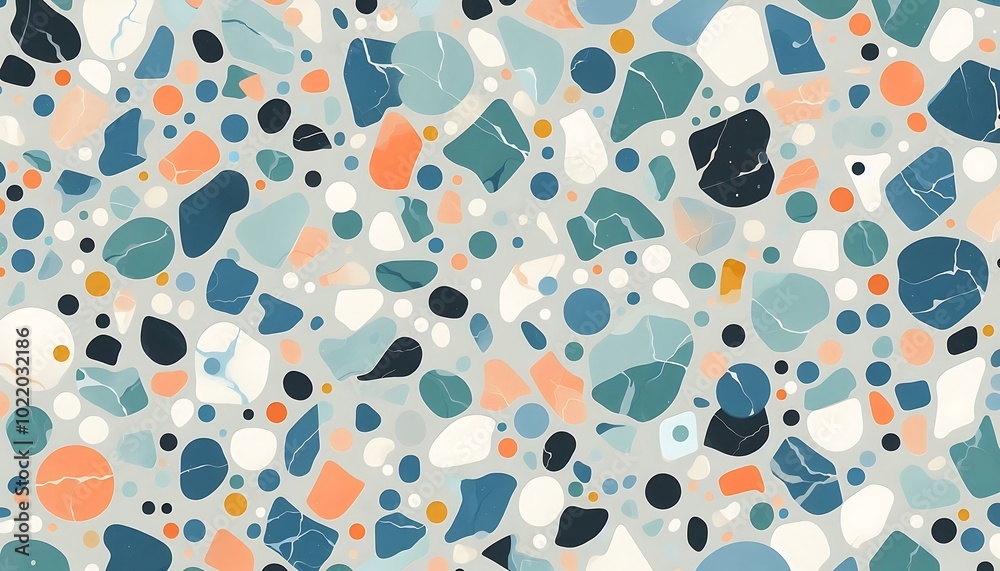 A terrazzo-like marble texture with scattered pieces in muted blues, oranges, and greens,generative ai A terrazzo-like marble texture with scattered pieces in muted blues, oranges, and greens,generative ai