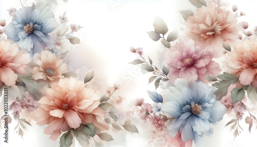 soft, flowing background featuring large floral print in a watercolor style,generative ai