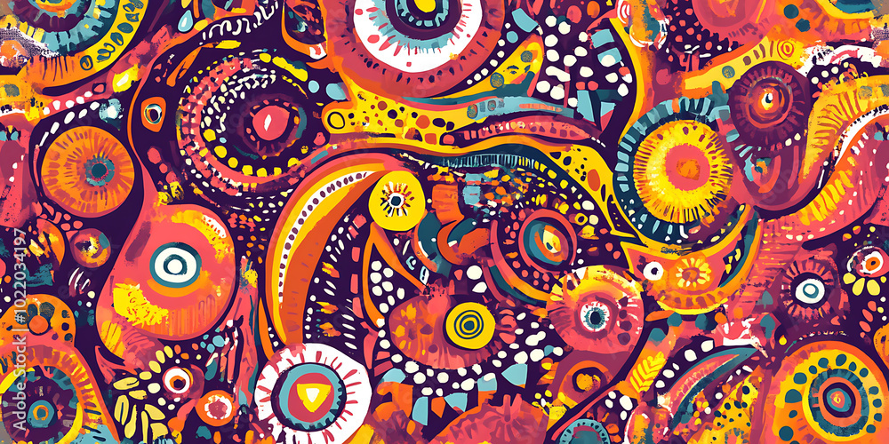 Vibrant Abstract Paisley Pattern: A mesmerizing kaleidoscope of swirling colors and organic shapes. This digital illustration bursts with energy and visual interest, ideal for textile design, fashion. Vibrant Abstract Paisley Pattern: A mesmerizing kaleidoscope of swirling colors and organic shapes. This digital illustration bursts with energy and visual interest, ideal for textile design, fashion.