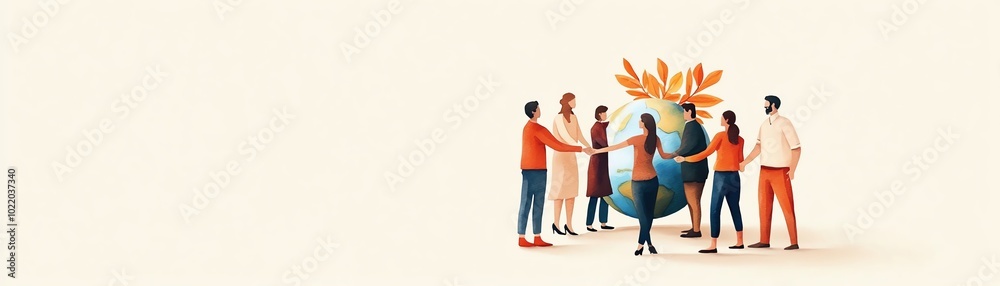 People from diverse backgrounds joining hands around a globe with a plant, symbolizing global unity, cooperation, and environmental awareness. People from diverse backgrounds joining hands around a globe with a plant, symbolizing global unity, cooperation, and environmental awareness.
