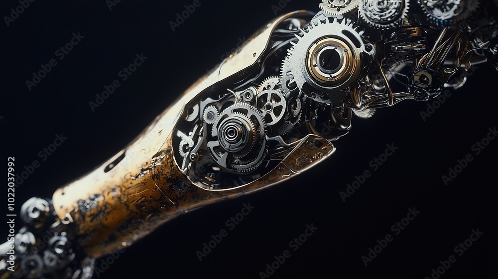 A close-up of a mechanical arm featuring intricate gears and a blend of metal textures, highlighting the fusion of technology and artistry. A close-up of a mechanical arm featuring intricate gears and a blend of metal textures, highlighting the fusion of technology and artistry.