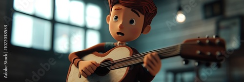 3d animated cartoon of guitar player 