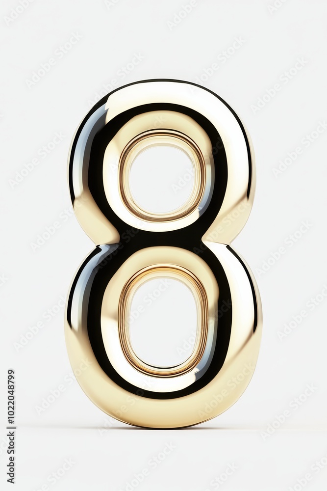 A sleek metallic 3D number 8 with glossy reflections, symbolizing strength and reliability, free of shadows for business presentations. A sleek metallic 3D number 8 with glossy reflections, symbolizing strength and reliability, free of shadows for business presentations.