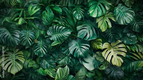 Wallpaper Mural Lush philodendron foliage adorns a verdant backdrop, evoking the vibrant hues of a tropical jungle. Torontodigital.ca