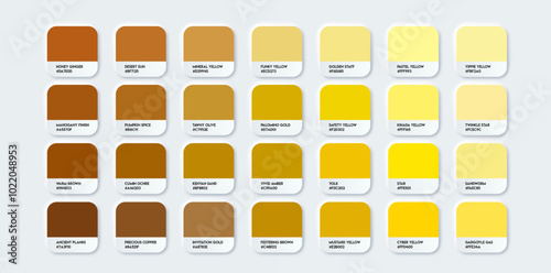 Yellow and brown color palette in rgb hex. Yellow color catalog. Multicolor palette for your design