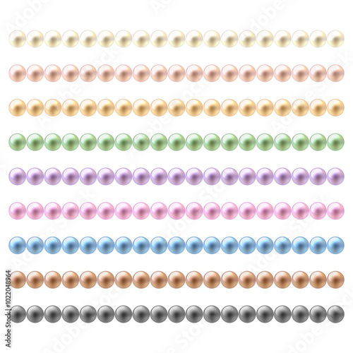 Set of realistic colored chains. Luxury beads for keychain, necklace or bracelet. Gold, silver and colored line of beads. Vector EPS10