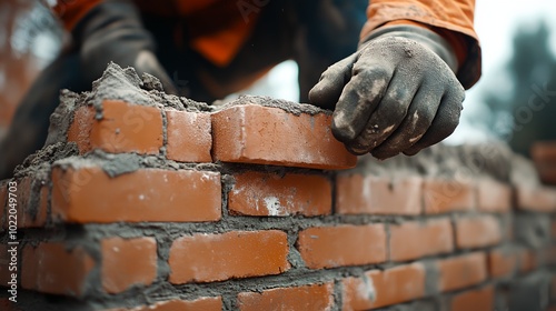 a person is placing bricks on a wall