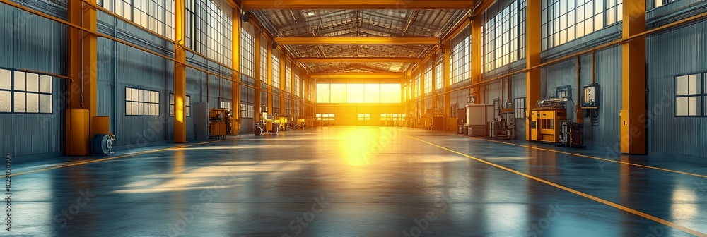Fototapeta premium A large, empty industrial building with yellow walls