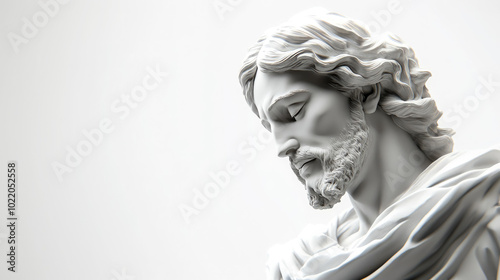 jesus christ on white background, 3d illustration, portrait, god, christianity, religion, faith, religious character, divine, lord, christian, catholicism, orthodoxy, believer, prayer, copyspace