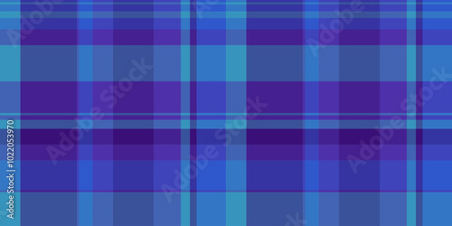 Wide fabric texture check, menu background textile plaid. Single vector pattern tartan seamless in blue and indigo colors.