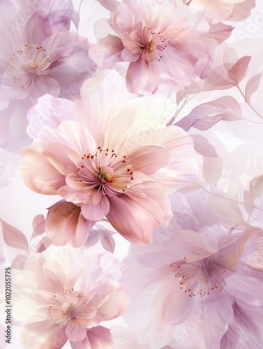 Delicate floral motifs in gentle pastel hues evoke a peaceful ambiance, ideal for enhancing any space with natural beauty. Generative AI