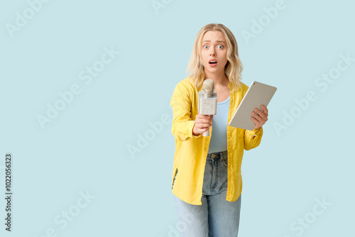 Portrait of shocked female ...