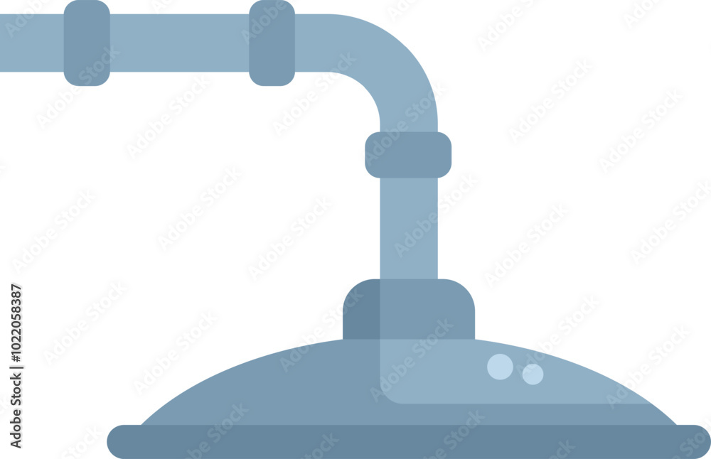 This flat icon design depicts a metal pipeline pouring liquid into a large metal tank This flat icon design depicts a metal pipeline pouring liquid into a large metal tank