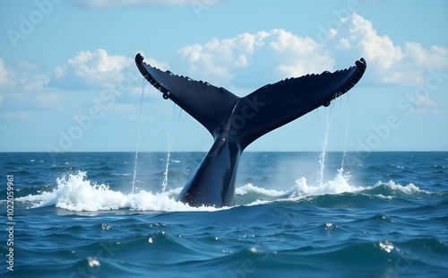 A majestic whale tail splashing in ocean
 photo