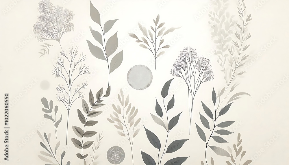 Fototapeta premium minimalist fabric background with subtle botanical silhouettes in neutral shades like grey, white, and light beige,generative ai