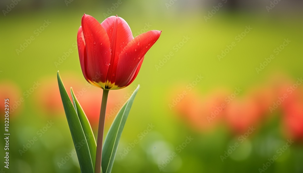Fototapeta premium red tulip on green background