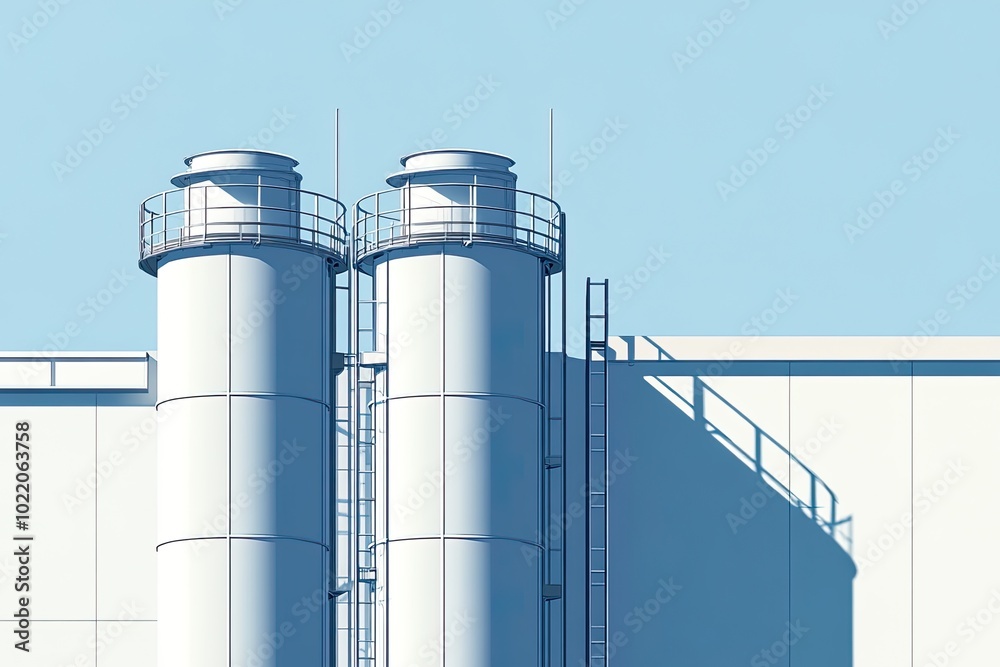 Industrial silos with ladders against a clear sky. Industrial silos with ladders against a clear sky.