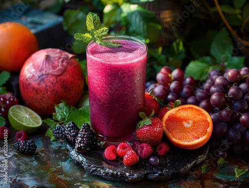 Wallpaper Mural Organic Juice Detox, vibrant colors, fresh ingredients, cozy setting, photography Torontodigital.ca