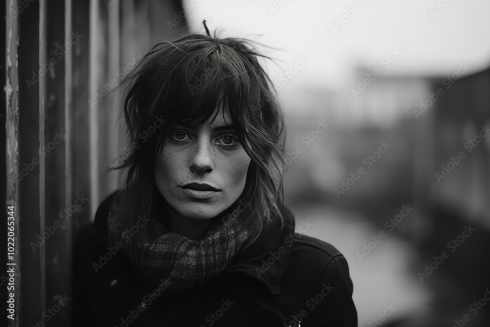 Portrait of a beautiful woman in the city. Black and white. Portrait of a beautiful woman in the city. Black and white.