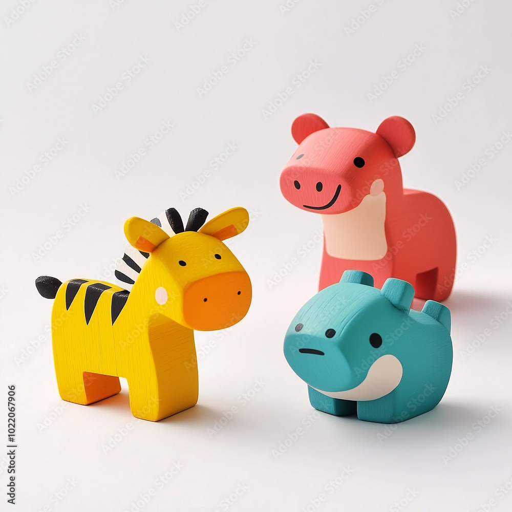 Fototapeta premium Colorful wooden toy animals isolated on white background