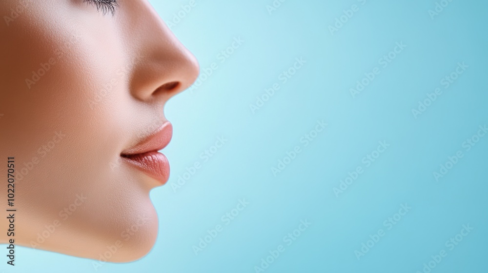 Profile of a Woman's Face Against a Blue Background, AI Profile of a Woman's Face Against a Blue Background, AI