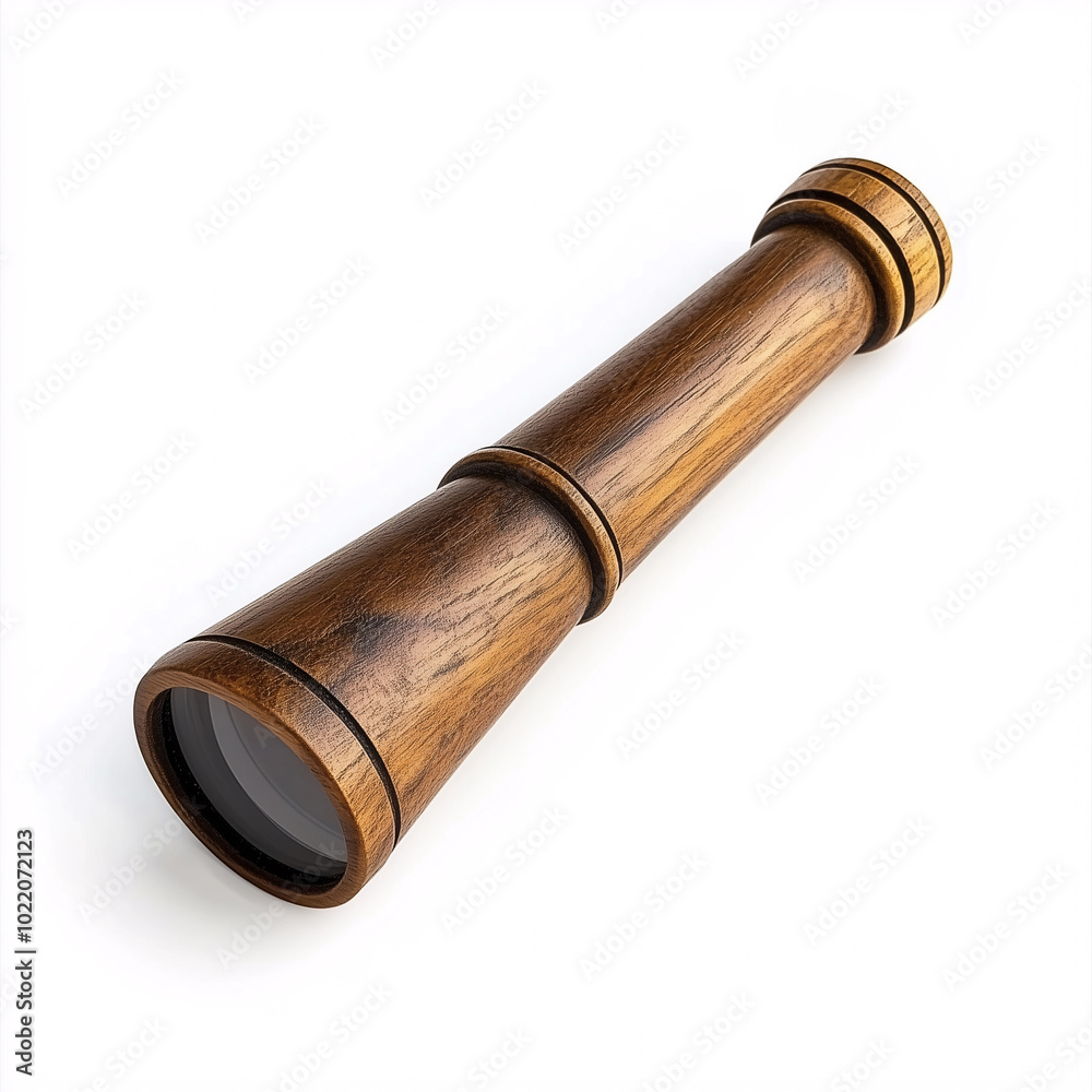 Handmade wooden spyglass toy isolated on white background Handmade wooden spyglass toy isolated on white background