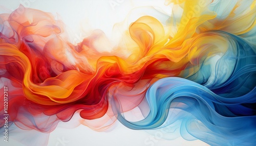 Abstract Explosion of Colorful Smoke in Yellow, Red, and Purple on White Background