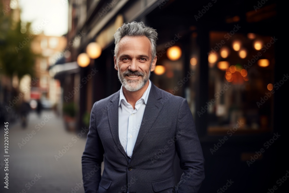 Portrait of a handsome senior businessman standing in the street with his hands in his pockets.