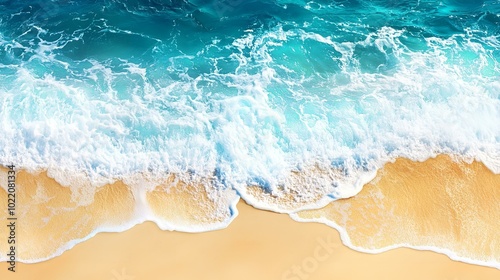 Serene Ocean Waves Gently Lapping Against a Sandy Shoreline in Bright Sunshine