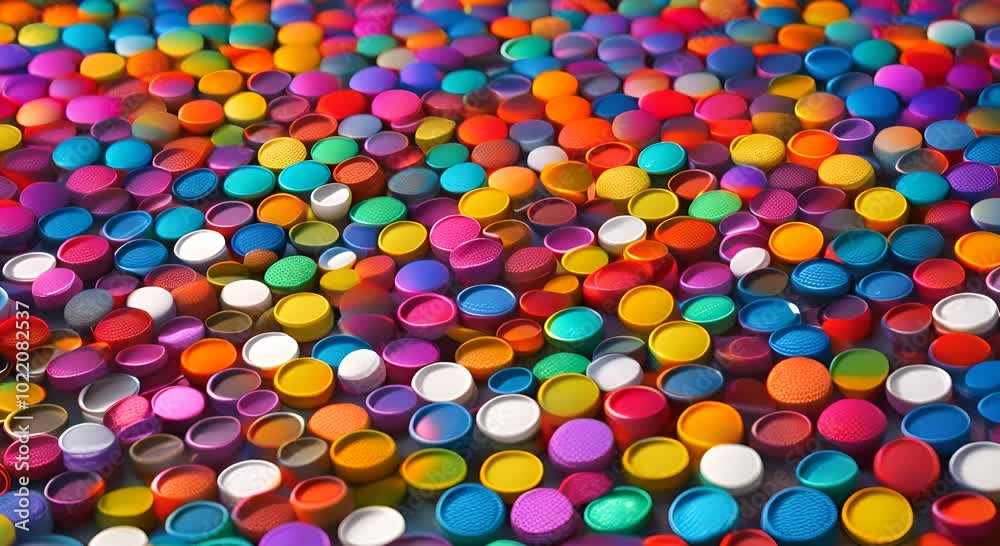 An array of multi colored drink caps in a line showcasing a diverse range of colors and materials 4k animation An array of multi colored drink caps in a line showcasing a diverse range of colors and materials 4k animation