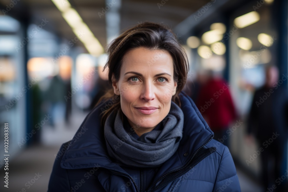 Portrait of mature woman in winter coat at the shopping center. Portrait of mature woman in winter coat at the shopping center.