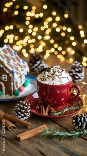 Gingerbread house and festive hot chocolate 