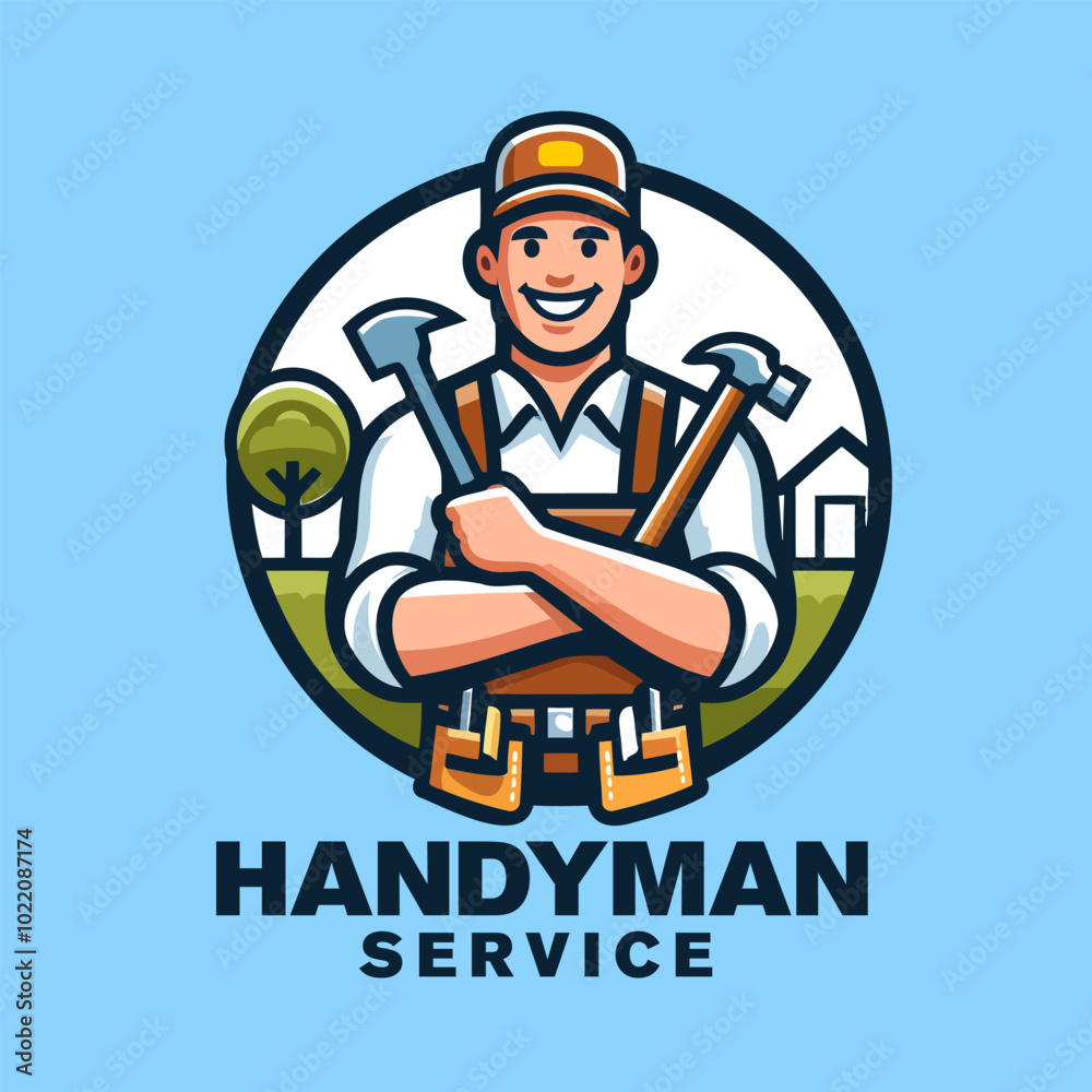 Smiling man holding hammers in vector illustration Smiling man holding hammers in vector illustration