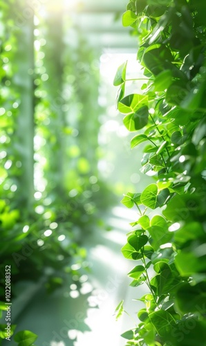 Green leaves illuminated by sunlight. AI.