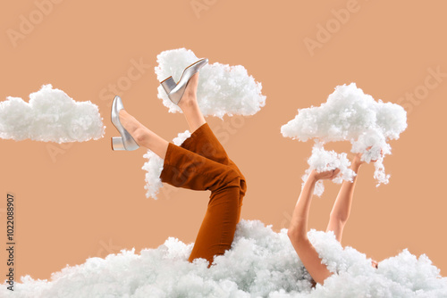 Young woman in white cloud ...