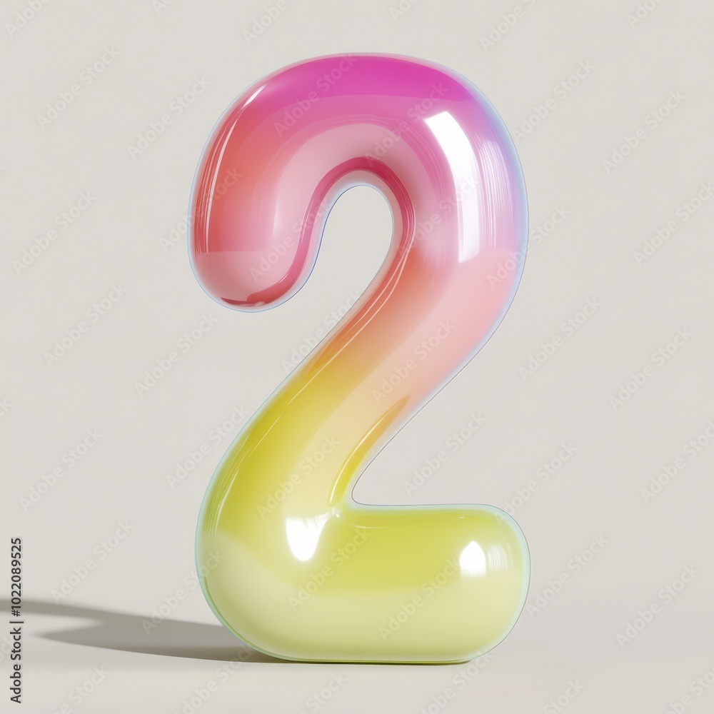 A playful 3D front view of the number 2 with smooth rounded edges and bright pastel colors, evoking fun and learning, making it ideal for children's educational tools. A playful 3D front view of the number 2 with smooth rounded edges and bright pastel colors, evoking fun and learning, making it ideal for children's educational tools.