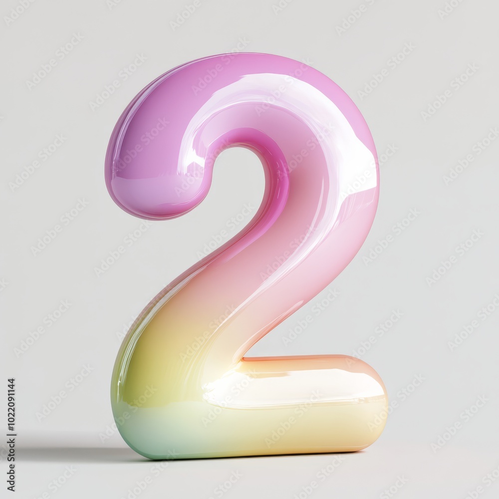 A playful 3D front view of the number 2 with smooth rounded edges and bright pastel colors, evoking fun and learning, perfect for children's educational tools. A playful 3D front view of the number 2 with smooth rounded edges and bright pastel colors, evoking fun and learning, perfect for children's educational tools.