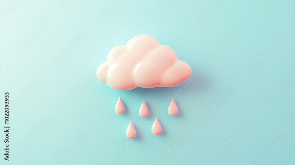 Cloud with raindrops, pastel color, isolated Cloud with raindrops, pastel color, isolated