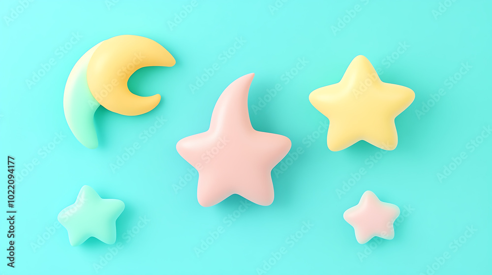 Colorful foam stars and moon on blue background Colorful foam stars and moon on blue background