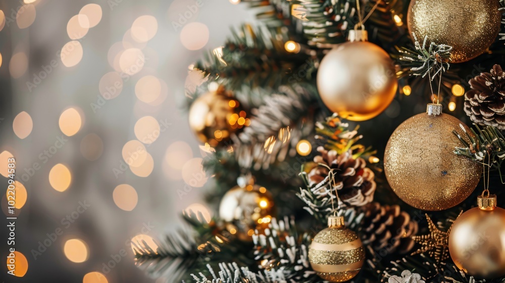 Elegant Christmas Tree with Golden Ornaments and Lights Elegant Christmas Tree with Golden Ornaments and Lights