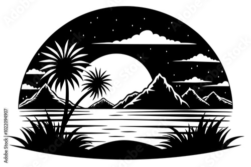 Asunset landscapes amazing image in silhouette vector illustration