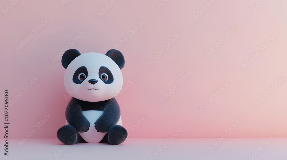 Cute panda toy on pink background Cute panda toy on pink background