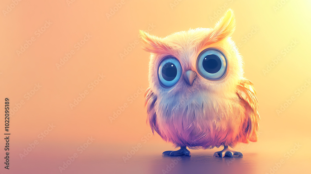 Cute owl with large eyes, colorful background Cute owl with large eyes, colorful background