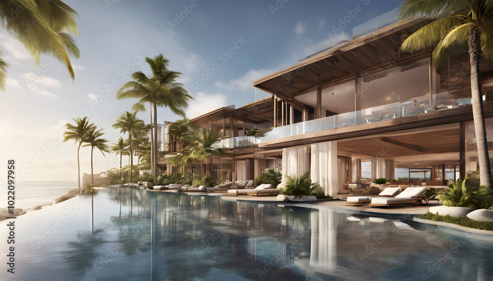 Relax on lounge chairs by the crystal-clear pool, surrounded by lush tropical gardens and breathtaking ocean views Relax on lounge chairs by the crystal-clear pool, surrounded by lush tropical gardens and breathtaking ocean views