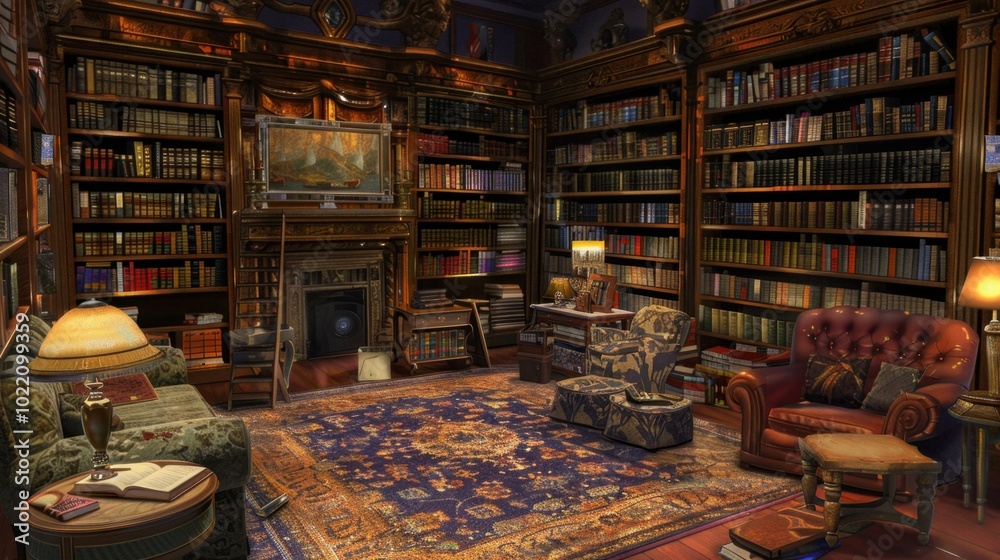 Fototapeta premium Cozy and Elegant Home Library Interior Design