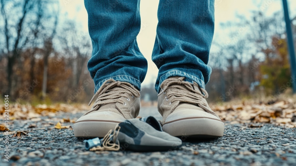 Casual Shoes and Car Keys on Autumn Road, AI Casual Shoes and Car Keys on Autumn Road, AI