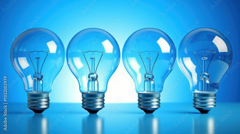 Four Light Bulbs on a Blue Background Four Light Bulbs on a Blue Background