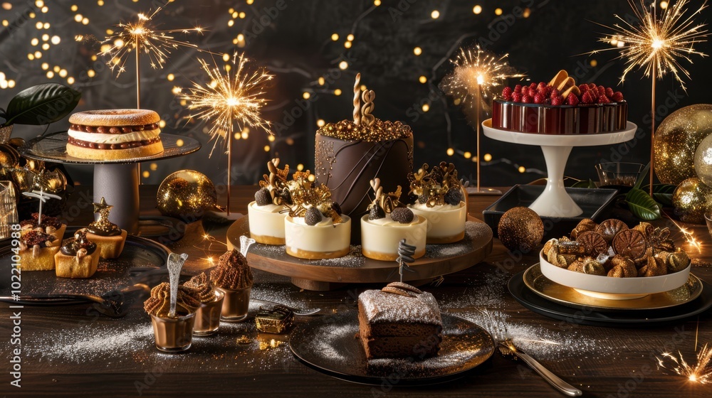Fototapeta premium Festive Dessert Table with Sparkling Decorations